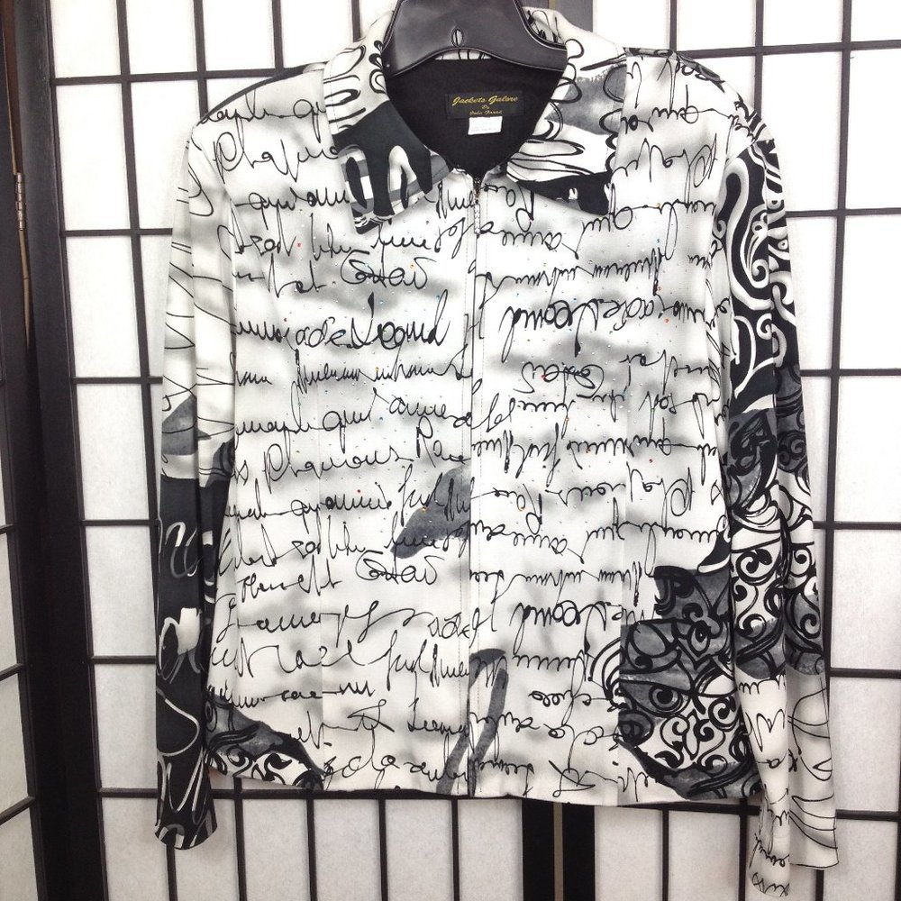 Jackets Galore Black White Embellished Zip Front Blazer Shirt Jacket M/L